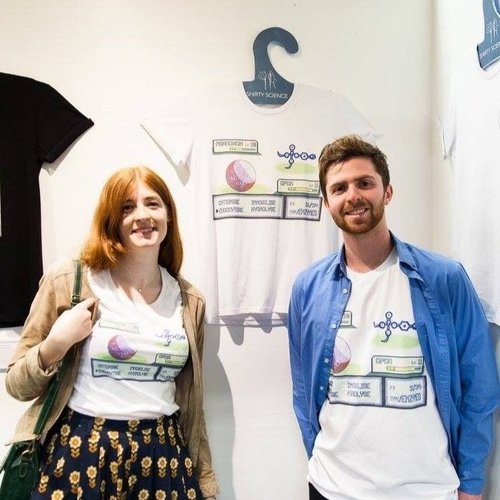 Team Enzyme, Eleanor and Oscar smiling in their shirt design